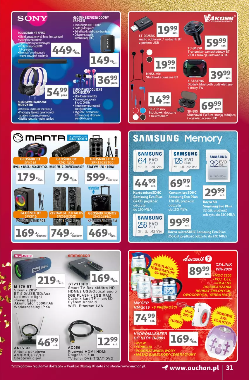 Gazetka promocyjna Auchan - Znane Marki Lubiane Hipermarket Auchan - ważna 30.11 do 09.12.2023 - strona 31 - produkty: Akumulator, Głośnik, Mobil, Mus, Przewód, Samsung, Słuchawki, Smart tv, Wkładki