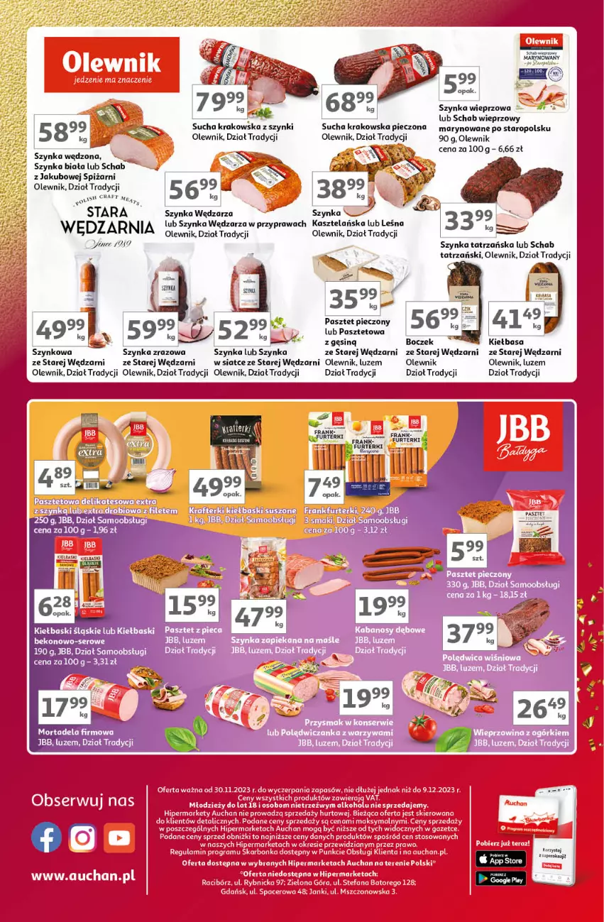 Gazetka promocyjna Auchan - Znane Marki Lubiane Hipermarket Auchan - ważna 30.11 do 09.12.2023 - strona 40 - produkty: Olewnik, Pasztet, Piec, Schab wieprzowy, Ser, Szynka, Szynka biała, Szynka wieprzowa