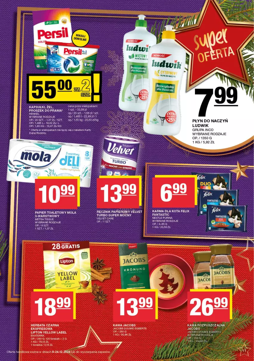 Gazetka promocyjna Spar - Spar - ważna 09.12 do 19.12.2024 - strona 11 - produkty: Fa, Fanta, Felix, Gra, Herbata, Herbata czarna, Jacobs, Kawa, Kawa rozpuszczalna, Ludwik, Mola, Mus, Papier, Papier toaletowy, Ręcznik, Torebka, Velvet