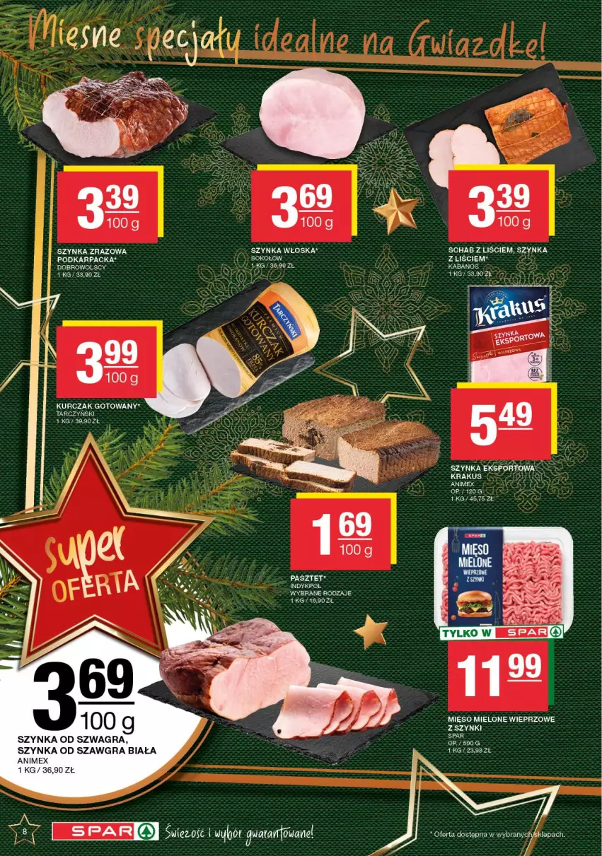 Gazetka promocyjna Spar - Spar - ważna 09.12 do 19.12.2024 - strona 8 - produkty: Gra, Kabanos, Karp, Krakus, Kurczak, Kurczak gotowany, Mięso, Mięso mielone, Pasztet, Szynka, Tarczyński