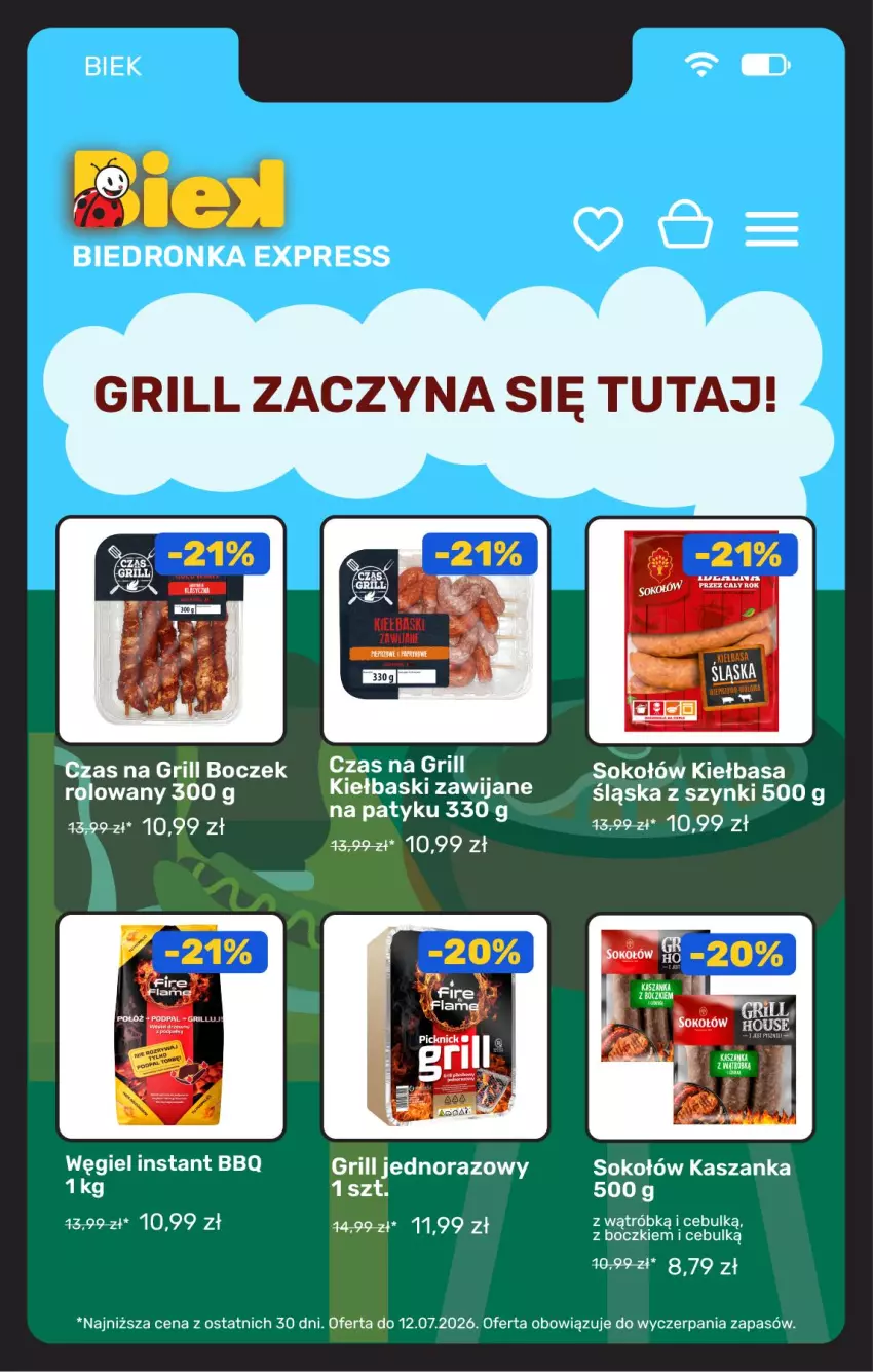 Gazetka promocyjna Biedronka - BIEK - ważna 10.07 do 17.07.2026 - strona 14 - produkty: Boczek, Grill, Kasza, Kaszanka, Kiełbasa, Sok, Sokołów