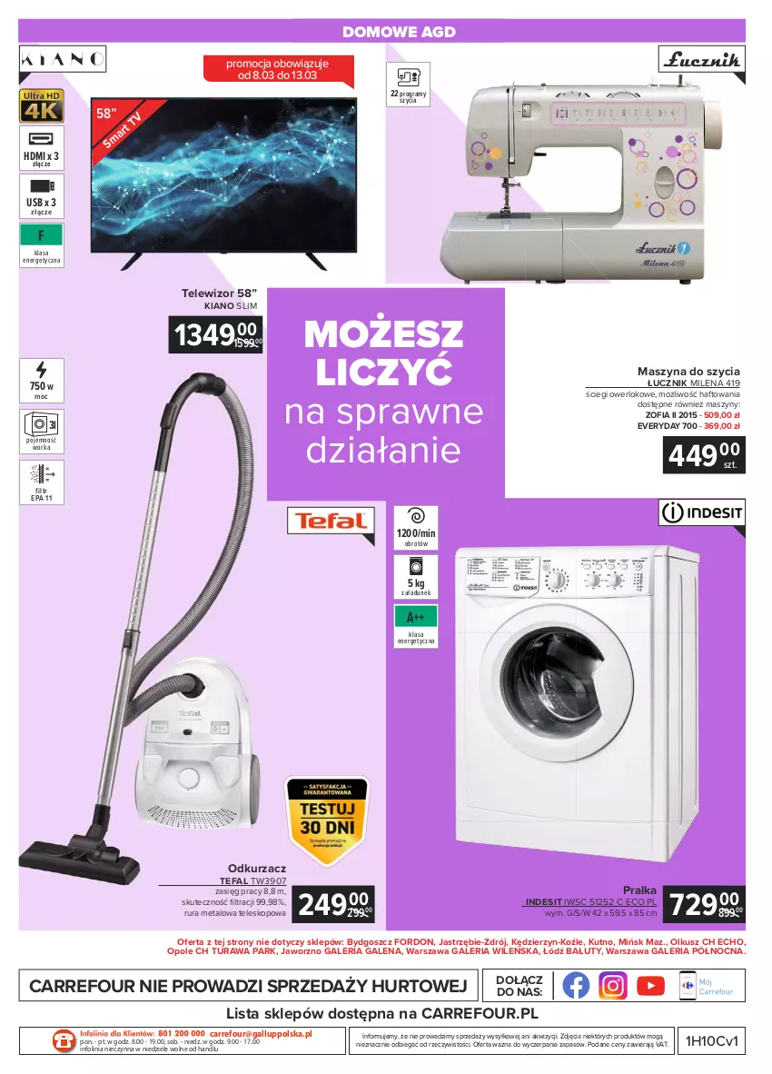 Gazetka promocyjna Carrefour - Gazetka Dom ożywa na wiosnę - ważna 08.03 do 20.03.2021 - strona 20 - produkty: Fa, Gra, Indesit, O nas, Odkurzacz, Orka, Pralka, Rura, Szyna, Szyny, Tefal, Teleskop, Telewizor