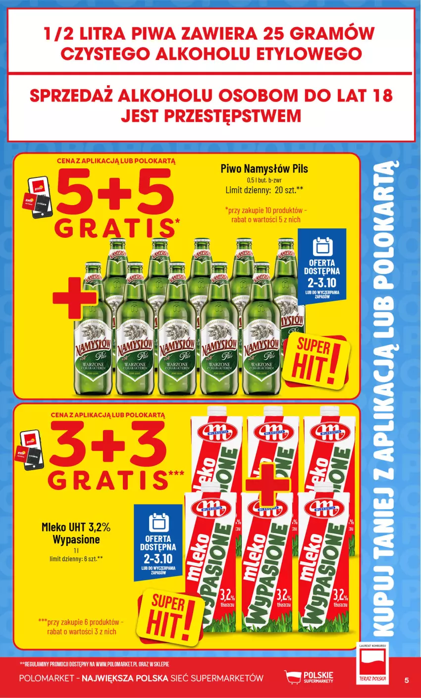 Gazetka promocyjna PoloMarket - Katalog Kupuj taniej z POLOappką - ważna 30.09 do 06.10.2026 - strona 5 - produkty: Mleko, Namysłów, Piwo