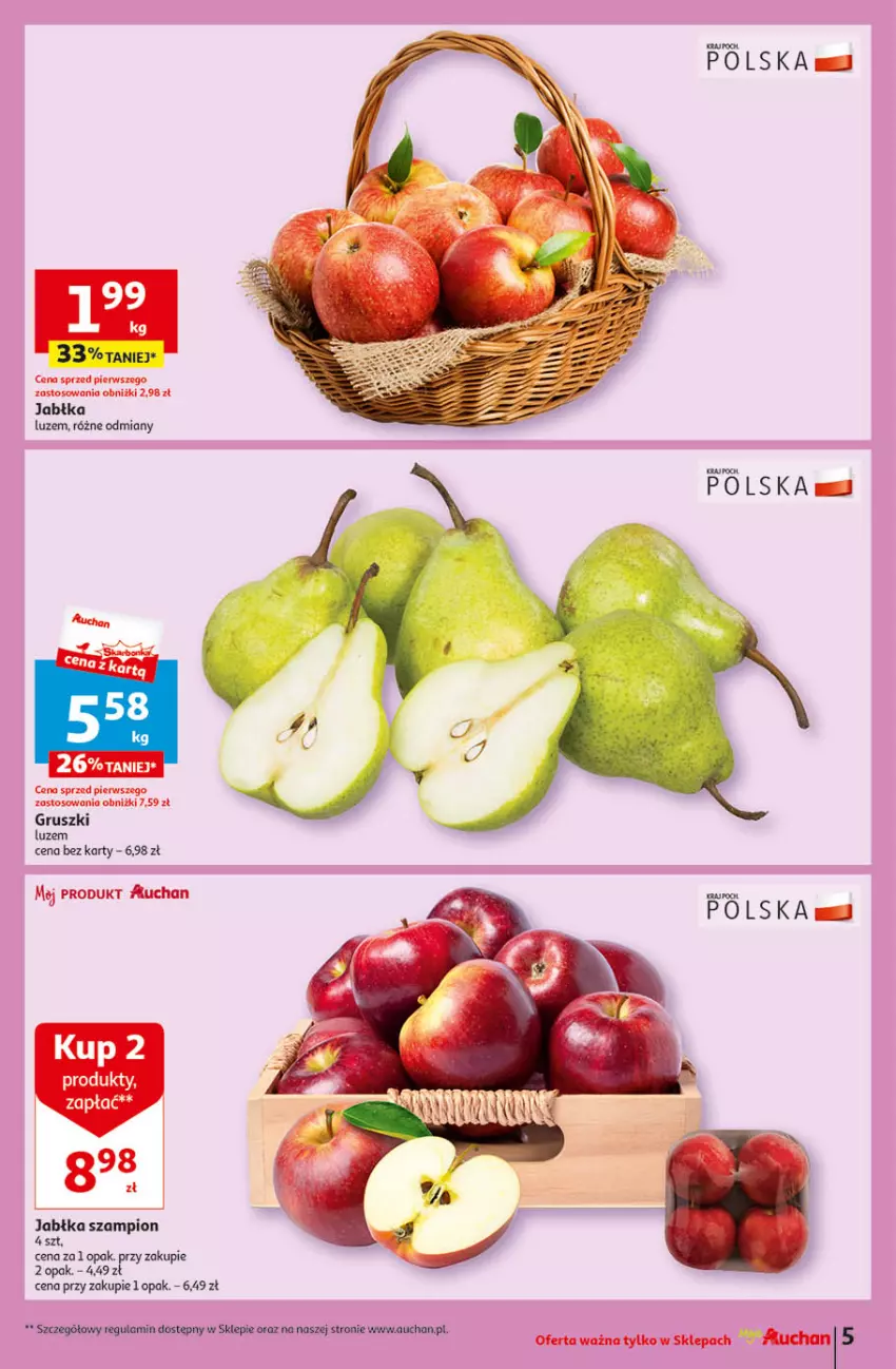 Gazetka promocyjna Auchan - Gazetka Koszyk Oszczędności Moje Auchan - ważna 07.03 do 13.03.2024 - strona 5 - produkty: Gruszki, Jabłka, Szampion