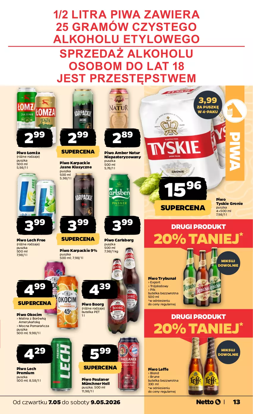 Gazetka promocyjna Netto - Od Czwartku - ważna 07.05 do 09.05.2026 - strona 13 - produkty: Carlsberg, Gra, Karp, Koc, Lech Premium, Okocim, Piwa, Piwo, Por, Tyskie