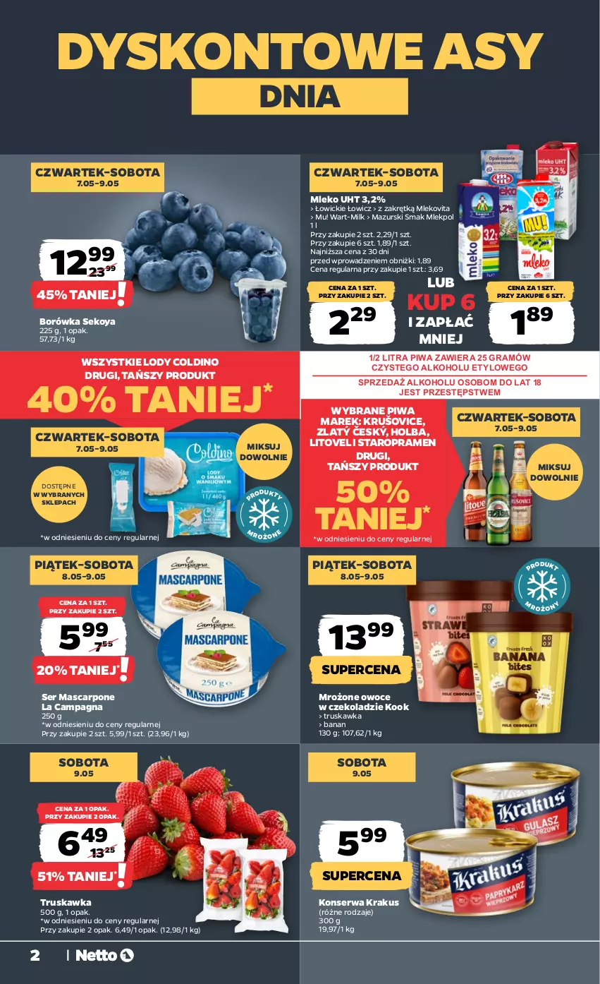 Gazetka promocyjna Netto - Od Czwartku - ważna 07.05 do 09.05.2026 - strona 2 - produkty: Borówka, Gra, Krakus, Lody, Mascarpone, Mleko, Mlekovita, Owoce, Piwa, SEKO, Ser