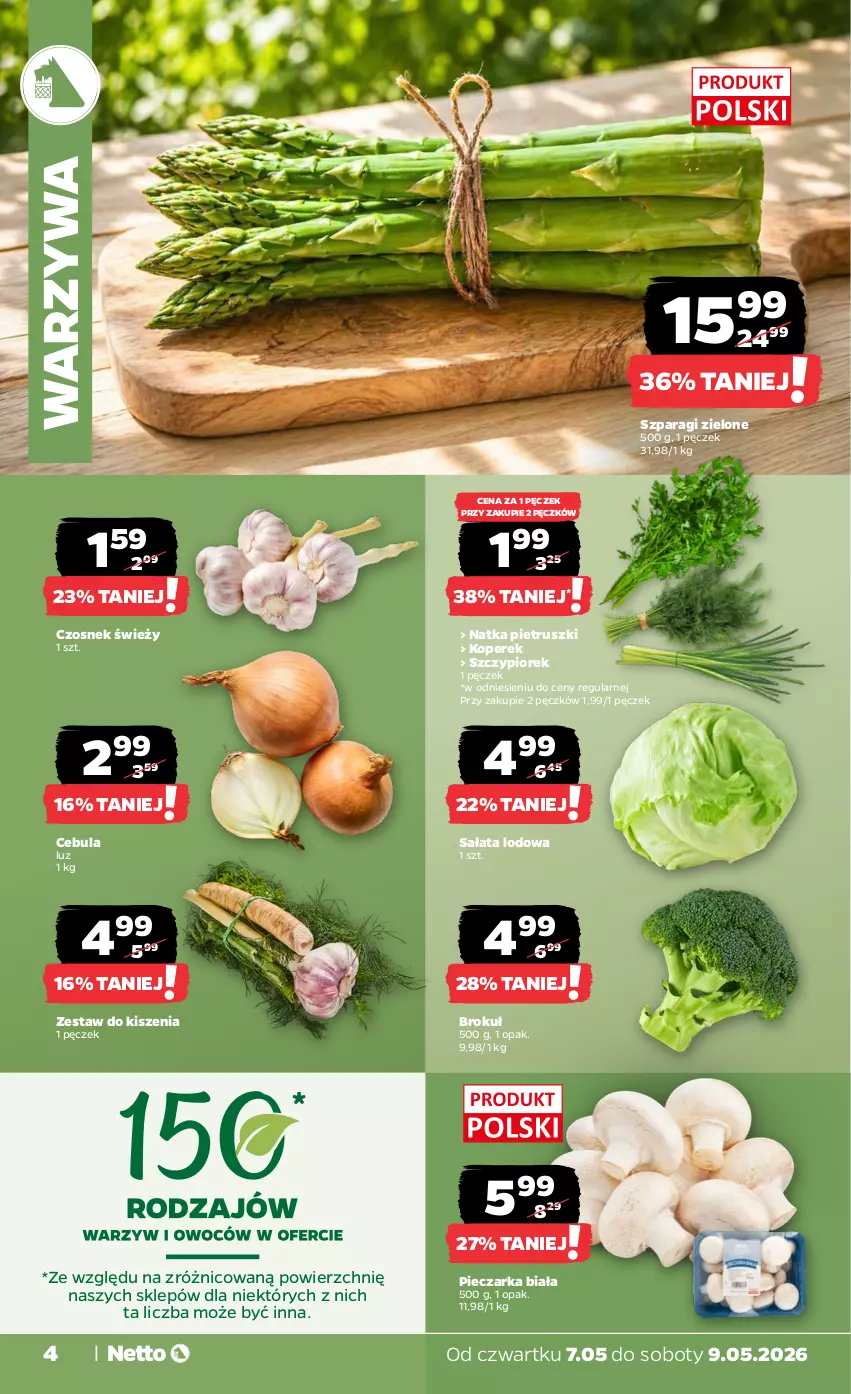 Gazetka promocyjna Netto - Od Czwartku - ważna 07.05 do 09.05.2026 - strona 4 - produkty: Cebula, Czosnek, Natka pietruszki, Piec, Pieczarka, Sałat, Sałata lodowa, Warzywa