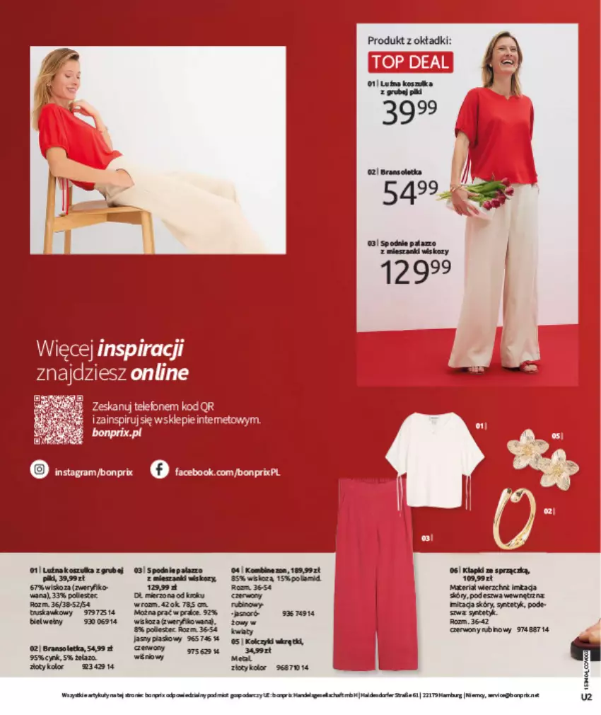 Gazetka promocyjna Bonprix - WSZYSTKO W CZERWIENI - ważna 30.03 do 27.04.2026 - strona 2 - produkty: Cynk, Gra, Klapki, LG, Spodnie, Top