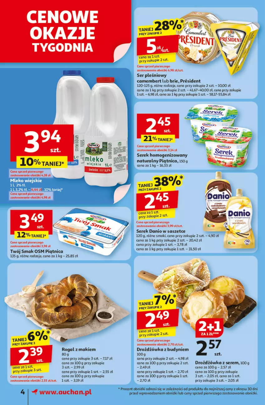 Gazetka promocyjna Auchan - Odlotowe ceny na start szkoły Supermarket - ważna 28.08 do 03.09.2025 - strona 4 - produkty: Brie, Camembert, Danio, Piątnica, Rogal, Ser, Ser pleśniowy, Serek, Serek homogenizowany, Sos, Twój Smak