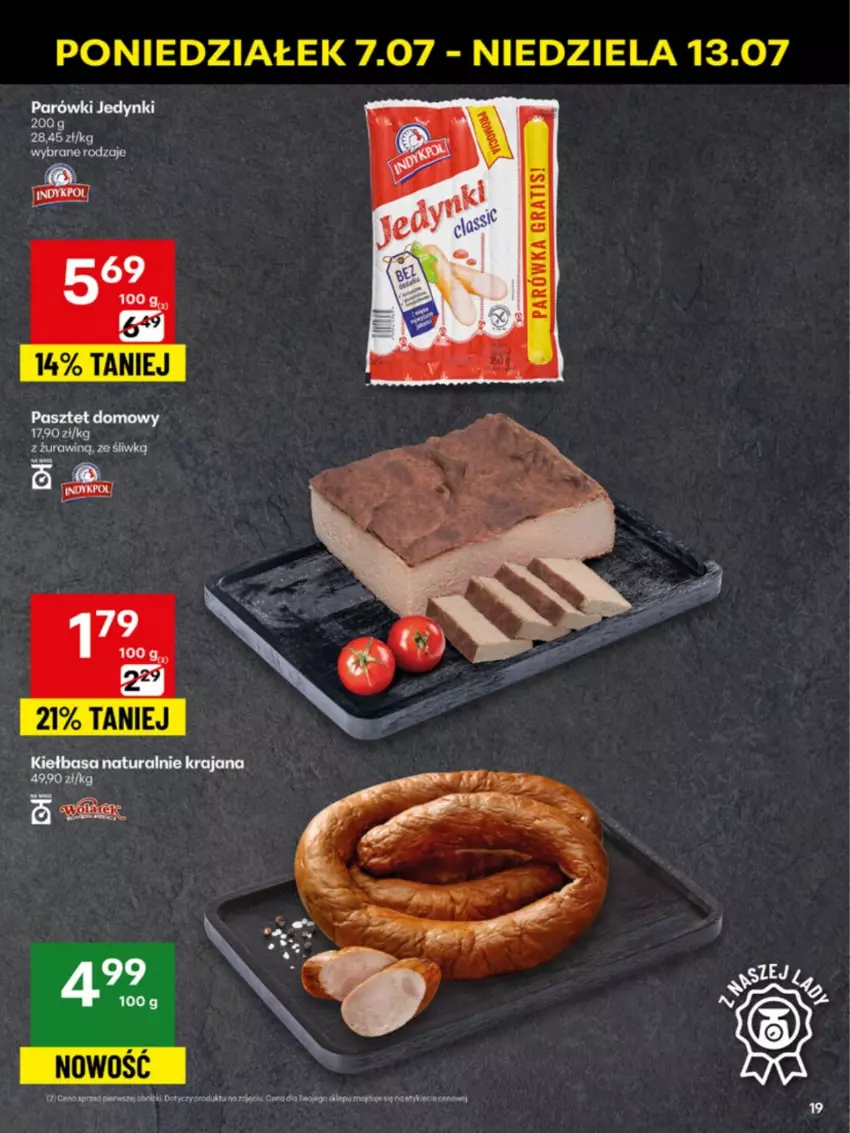 Gazetka promocyjna Delikatesy Centrum - Franczyza DC28 Poniedziałek - ważna 07.07 do 13.07.2025 - strona 19 - produkty: Kiełbasa, Parówki, Pasztet
