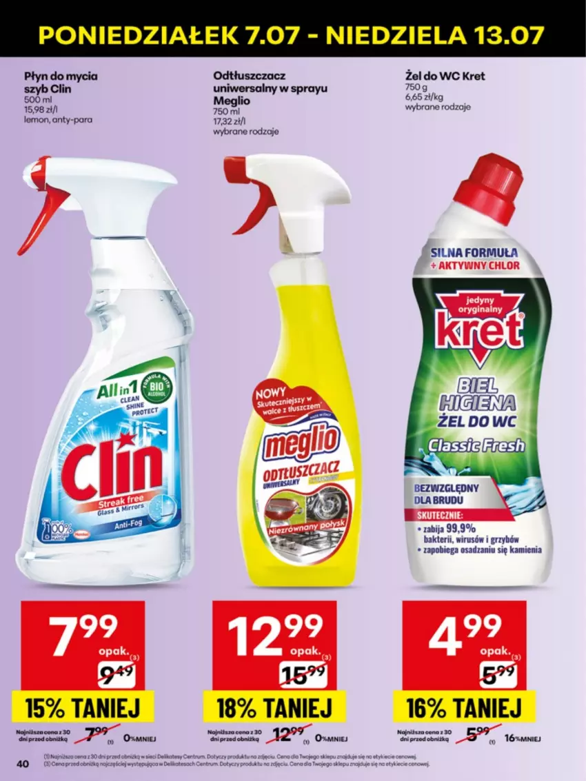 Gazetka promocyjna Delikatesy Centrum - Franczyza DC28 Poniedziałek - ważna 07.07 do 13.07.2025 - strona 40 - produkty: Clin, Kret, Odtłuszczacz, Płyn do mycia, Rum