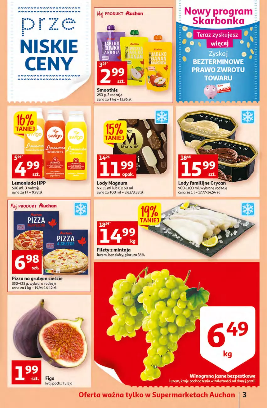 Gazetka promocyjna Auchan - Szkoła oszczędzania Supermarkety 25-31.08 - ważna 29.08 do 31.08.2022 - strona 3 - produkty: Fa, Glazura, Gry, HP, Lazur, Lemoniada, Lody, Mintaj, Pizza, Smoothie