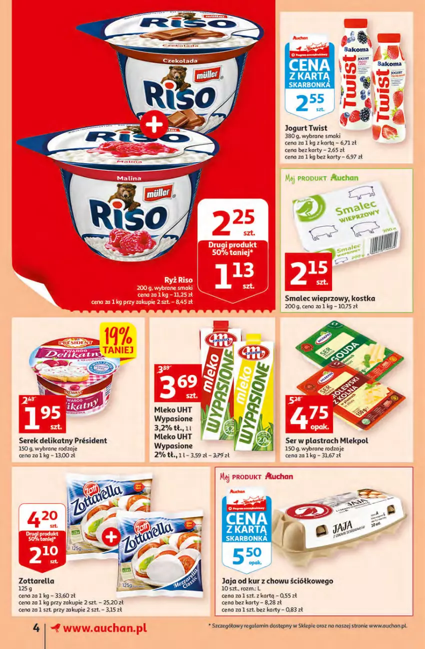 Gazetka promocyjna Auchan - Szkoła oszczędzania Supermarkety 25-31.08 - ważna 29.08 do 31.08.2022 - strona 4 - produkty: Jaja, Jogurt, Mleko, Ser, Serek, Smalec, Zott, Zottarella