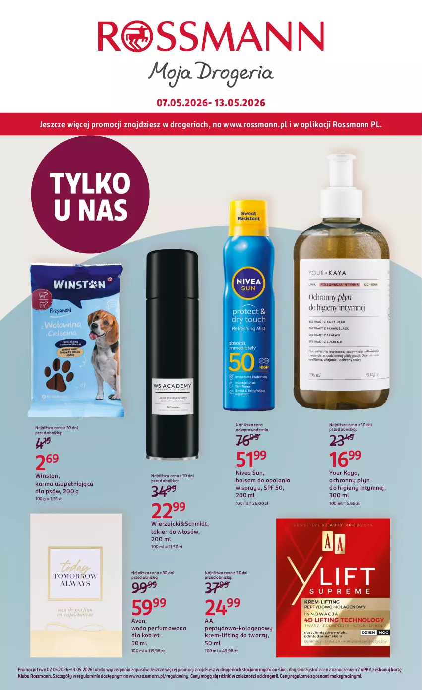 Gazetka promocyjna Rossmann - Gazetka promocyjna Rossmanna - ważna 07.05 do 13.05.2026 - strona 1 - produkty: BIC, Kolagen, Lakier, Lakier do włosów, Nivea, Perfum, Płyn do higieny intymnej, Winston, Woda, Woda perfumowana