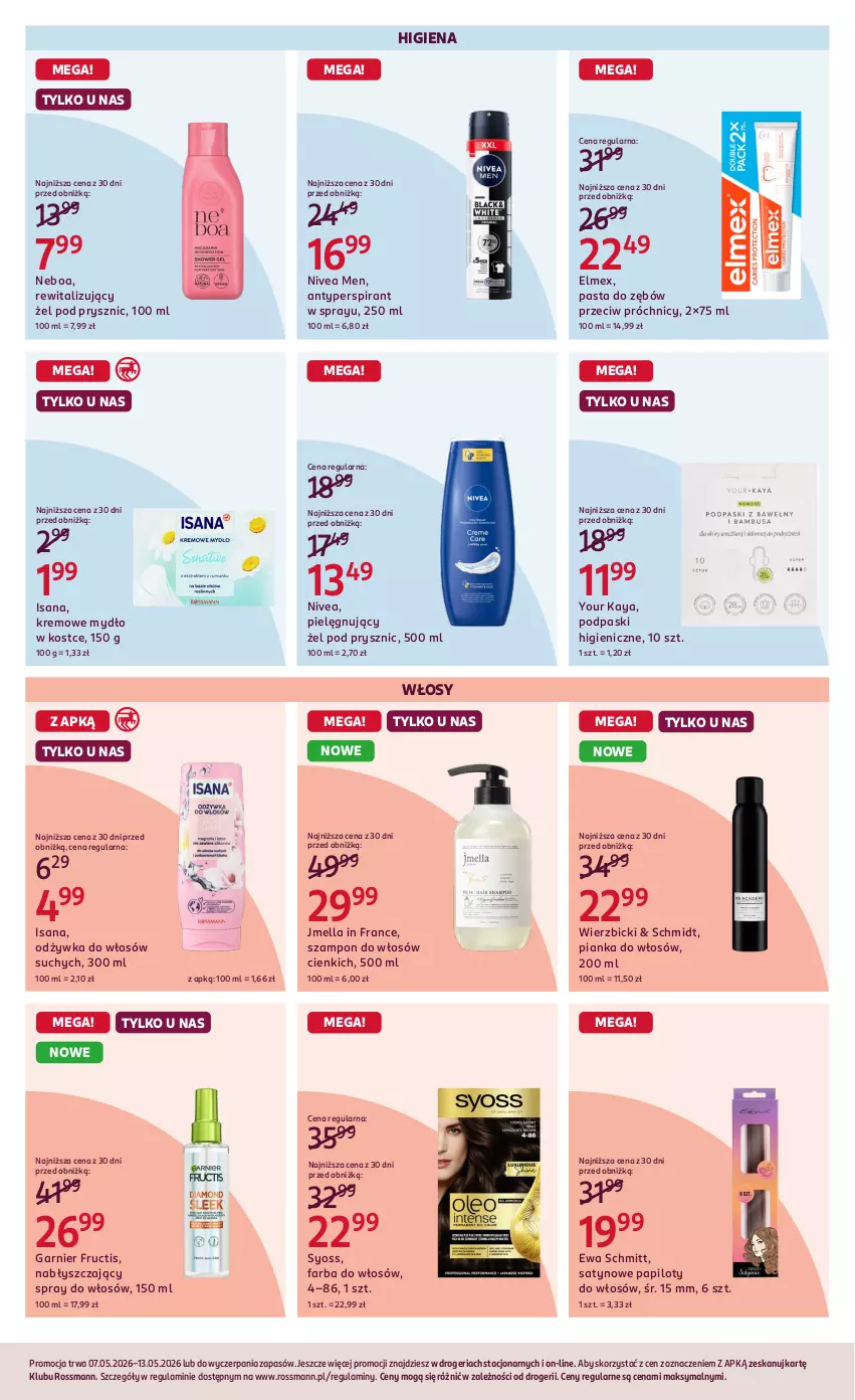 Gazetka promocyjna Rossmann - Gazetka promocyjna Rossmanna - ważna 07.05 do 13.05.2026 - strona 4 - produkty: Antyperspirant, BIC, Elmex, Ewa Schmitt, Fa, Farba do włosów, Fructis, Garnier, Isana, Mydło, Nivea, Nivea Men, Odżywka, Pasta do zębów, Pianka do włosów, Podpaski, Syoss, Szampon
