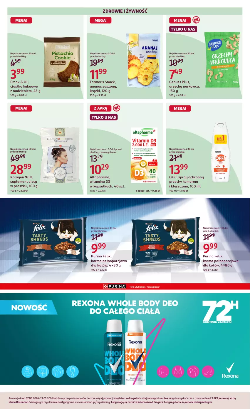 Gazetka promocyjna Rossmann - Gazetka promocyjna Rossmanna - ważna 07.05 do 13.05.2026 - strona 7 - produkty: Ananas, Fa, Felix, Genuss Plus, Kakao, Kolagen, Por, Pur, Purina, Suplement diety, Zdrowie