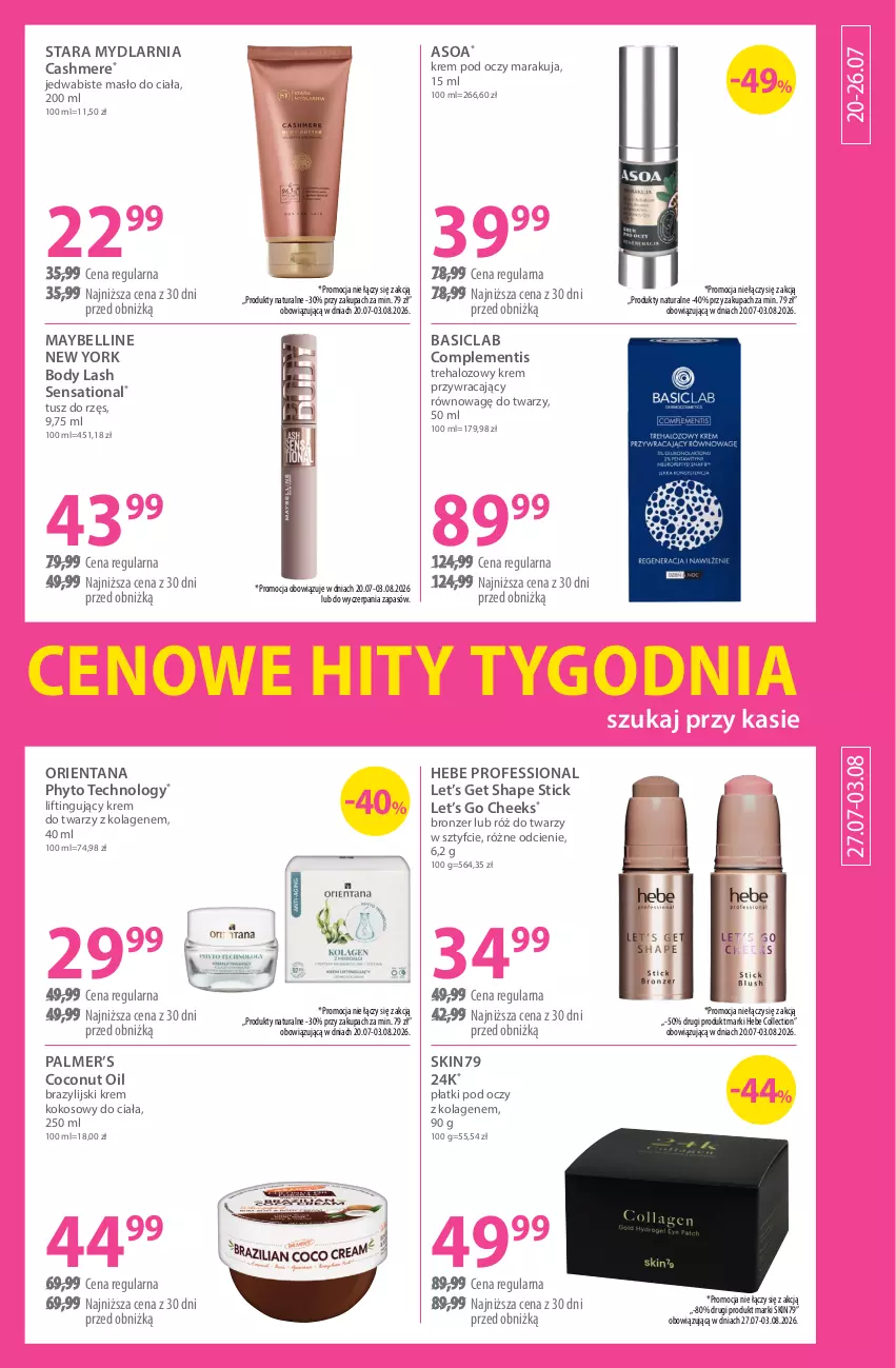Gazetka promocyjna Hebe - Gazetka - ważna 20.07 do 03.08.2026 - strona 11 - produkty: Basiclab, Bell, Body, Bronzer, Halo, Kokos, Kolagen, Krem do twarzy, Krem pod oczy, Masło, Masło do ciała, Maybelline, Phyto, Sati, Skin79, Tusz