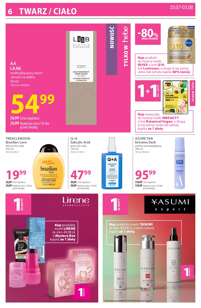 Gazetka promocyjna Hebe - Gazetka - ważna 20.07 do 03.08.2026 - strona 6 - produkty: Balsam do ciała, Lirene, Nivea, Rum, Ryż, Ser, Serum, Tonik