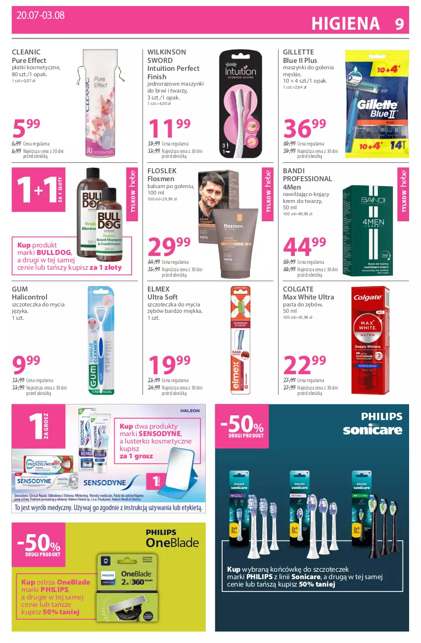 Gazetka promocyjna Hebe - Gazetka - ważna 20.07 do 03.08.2026 - strona 9 - produkty: Balsam po goleniu, Bandi, Bulldog, Cleanic, Colgate, Control, Elmex, Finish, Gillette, Krem do twarzy, LG, Lusterko kosmetyczne, Pasta do zębów, Philips, Płatki kosmetyczne, Pur, Sensodyne, Szczoteczka, Wilkinson Sword