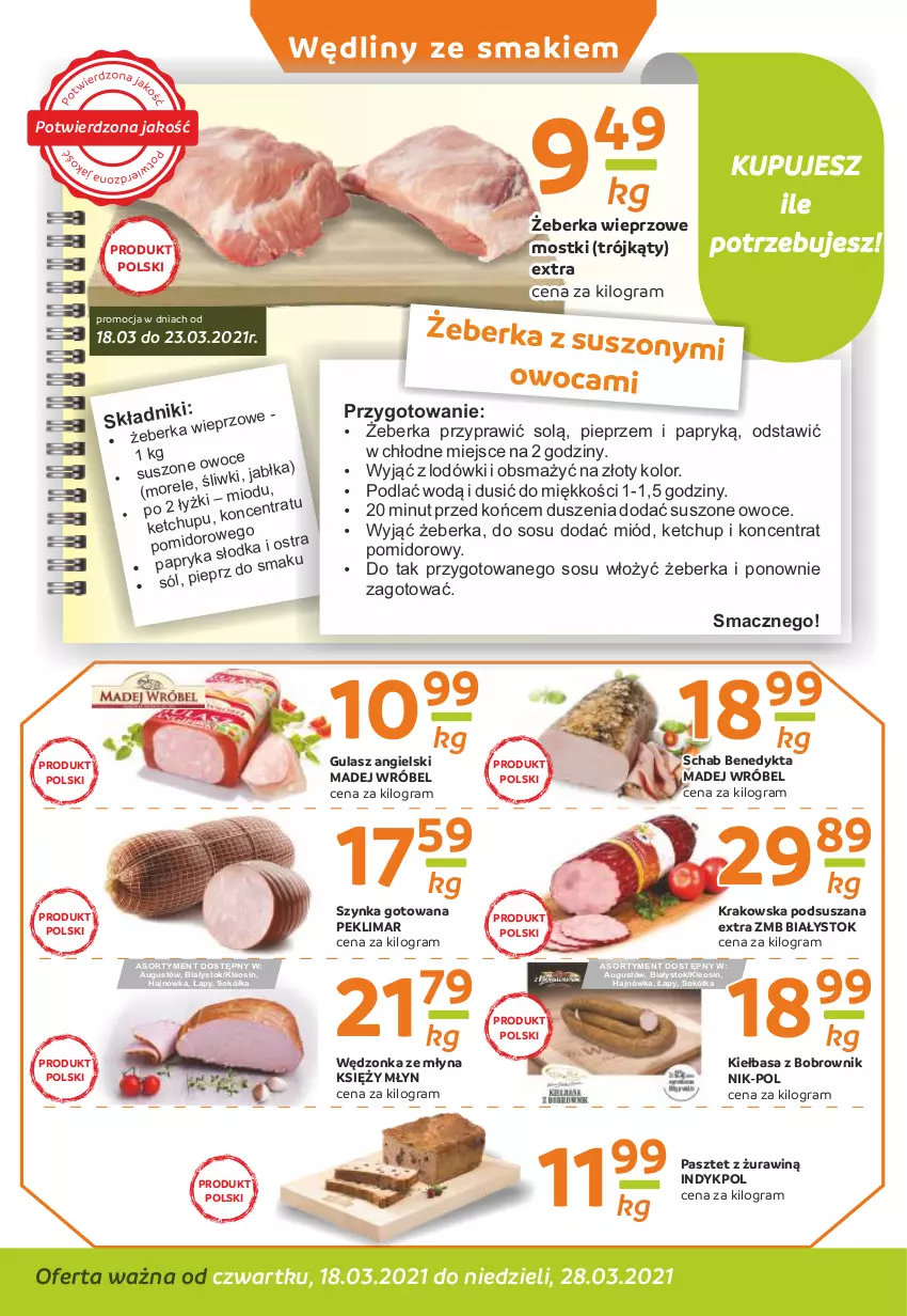 Gazetka promocyjna Gama - Gazetka Gama - ważna 18.03 do 28.03.2021 - strona 2 - produkty: Gra, Jabłka, Ketchup, Kiełbasa, Koncentrat pomidorowy, Madej Wróbel, Miód, Owoce, Pasztet, Pieprz, Schab Benedykta, Sok, Sokół, Sos, Szynka