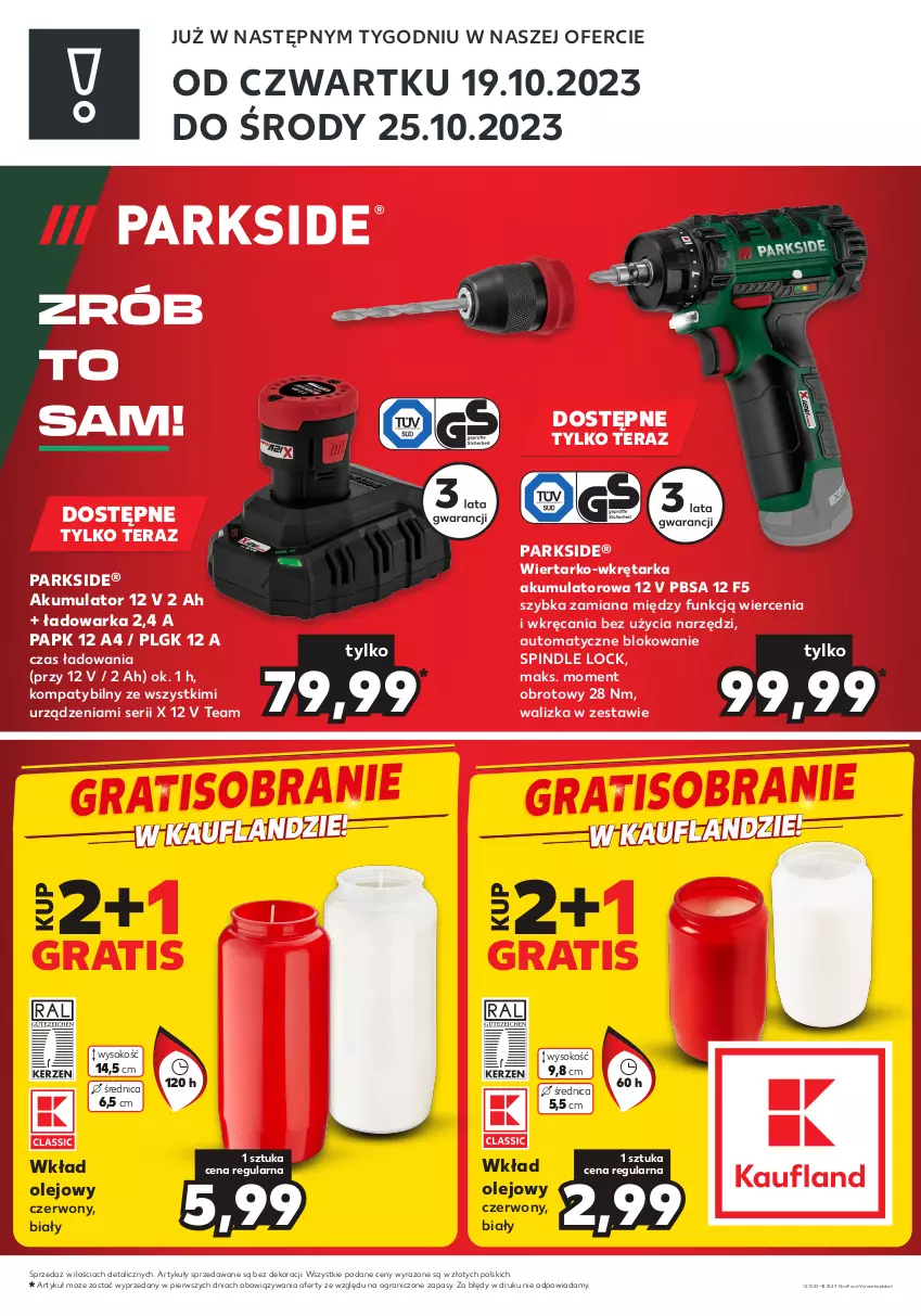 Gazetka promocyjna Kaufland - Zapowiedź oferty - ważna 12.10 do 18.10.2023 - strona 2 - produkty: Akumulator, Gra, LG, Olej, Parkside, Ser, Sok, Tarka, Tera, Walizka, Warka, Wkład olejowy, Wkręt, Wkrętarka