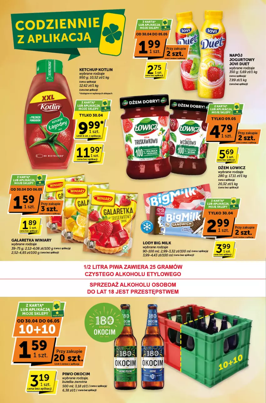 Gazetka promocyjna ABC - ważna 30.04 do 13.05.2025 - strona 4 - produkty: Big Milk, Dżem, Fa, Gala, Galaretka, Jogurt, Koc, Lody, Napój, Okocim, Piwo