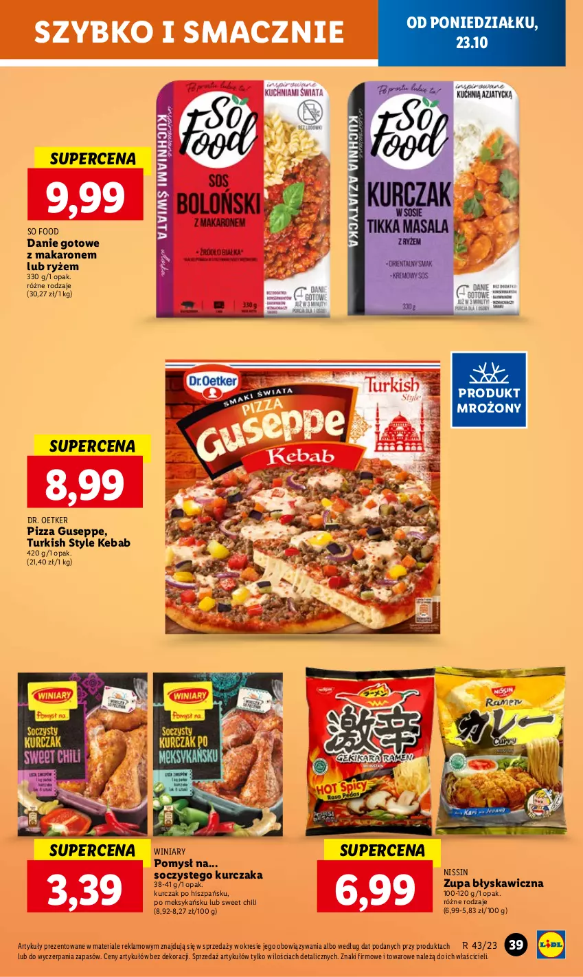 Gazetka promocyjna Lidl - GAZETKA - ważna 23.10 do 25.10.2023 - strona 43 - produkty: Danie gotowe, Dr. Oetker, Kebab, Kurczak, Makaron, Pizza, Ryż, So Food, Winiary, Zupa