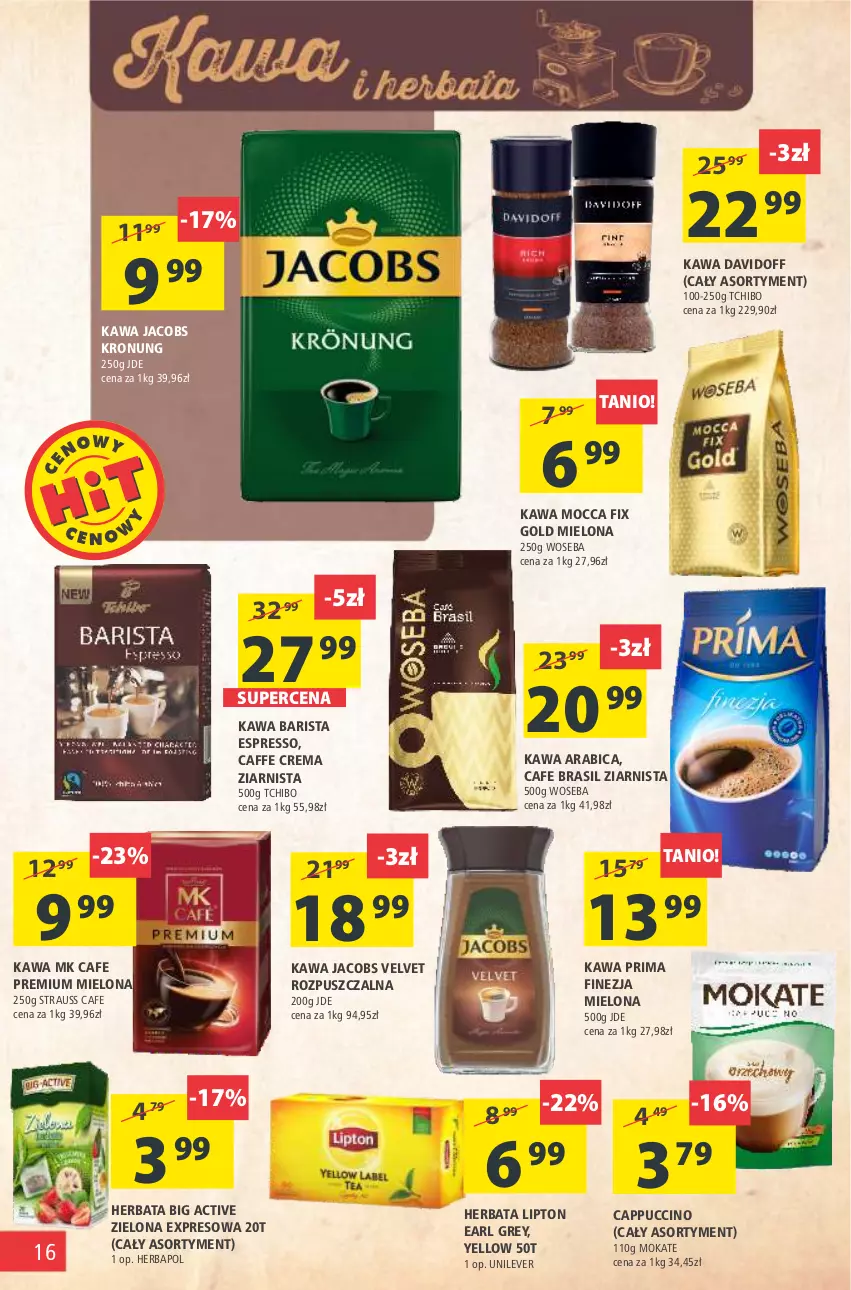 Gazetka promocyjna Arhelan - Gazetka - ważna 12.03 do 21.03.2021 - strona 16 - produkty: BIC, Cappuccino, Davidoff, Earl Grey, Herbapol, Herbata, Jacobs, Jacobs Velvet, Kawa, Lipton, Mocca Fix Gold, Prima, Tchibo, Velvet, Woseba