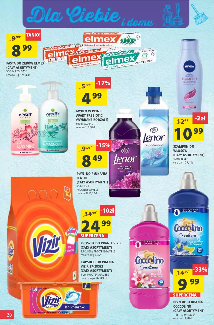 Gazetka promocyjna Arhelan - Gazetka - ważna 12.03 do 21.03.2021 - strona 20 - produkty: Coccolino, Colgate, Elmex, Kapsułki do prania, Lenor, LG, Mydło, Mydło w płynie, Nivea, Pasta do zębów, Płyn do płukania, Proszek do prania, Szampon, Vizir