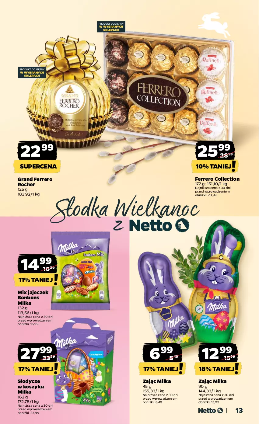 Gazetka promocyjna Netto - Wielkanoc - ważna 18.03 do 30.03.2024 - strona 13 - produkty: Ferrero, Ferrero Rocher, Gra, Kosz, Milka
