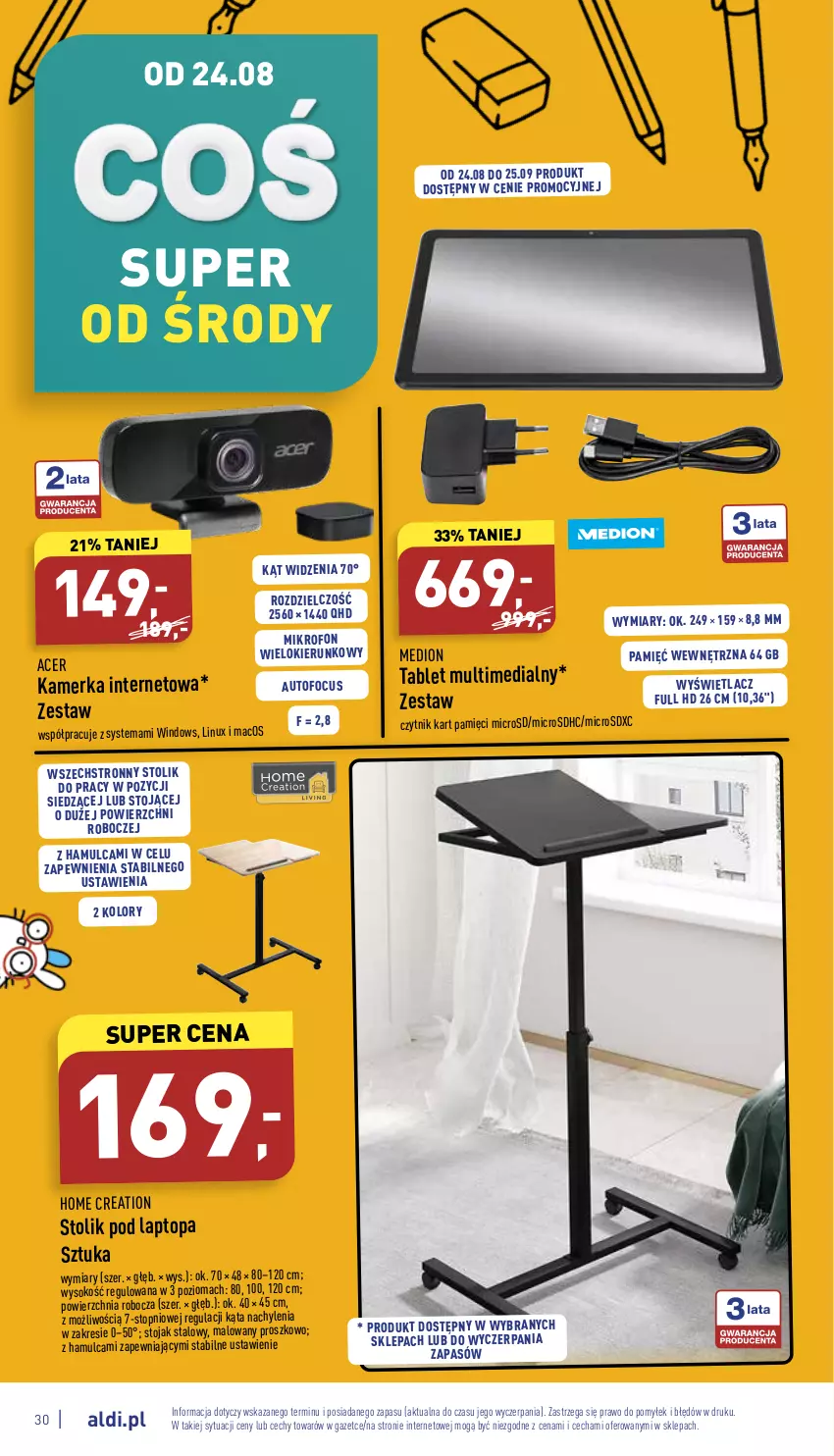 Gazetka promocyjna Aldi - Pełny katalog - ważna 22.08 do 28.08.2022 - strona 30 - produkty: Acer, Mikrofon, Sok, Stojak, Stolik, Tablet, Top