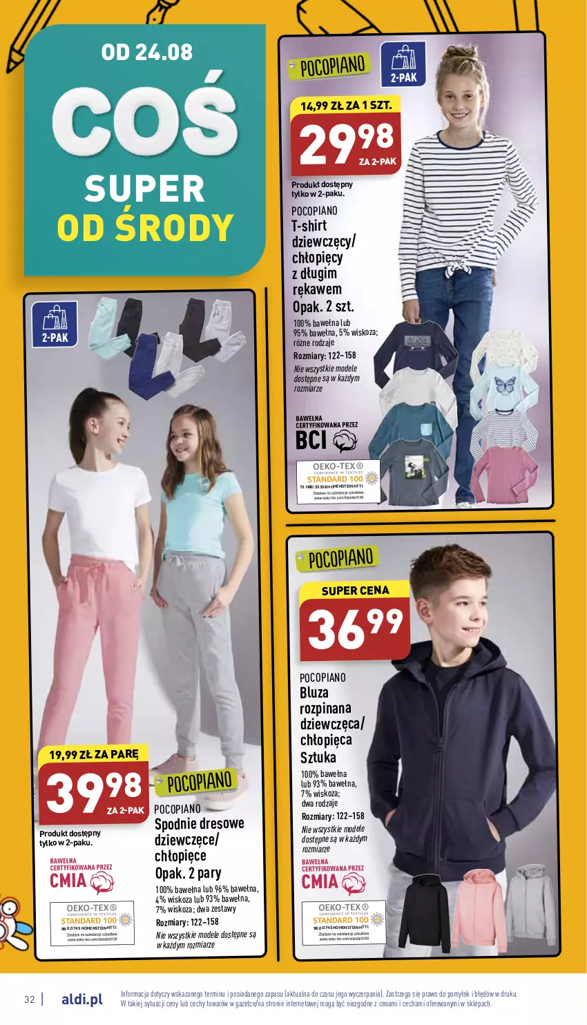 Gazetka promocyjna Aldi - Pełny katalog - ważna 22.08 do 28.08.2022 - strona 32 - produkty: Bluza, Dres, Pocopiano, Spodnie, Spodnie dresowe, T-shirt, Wełna