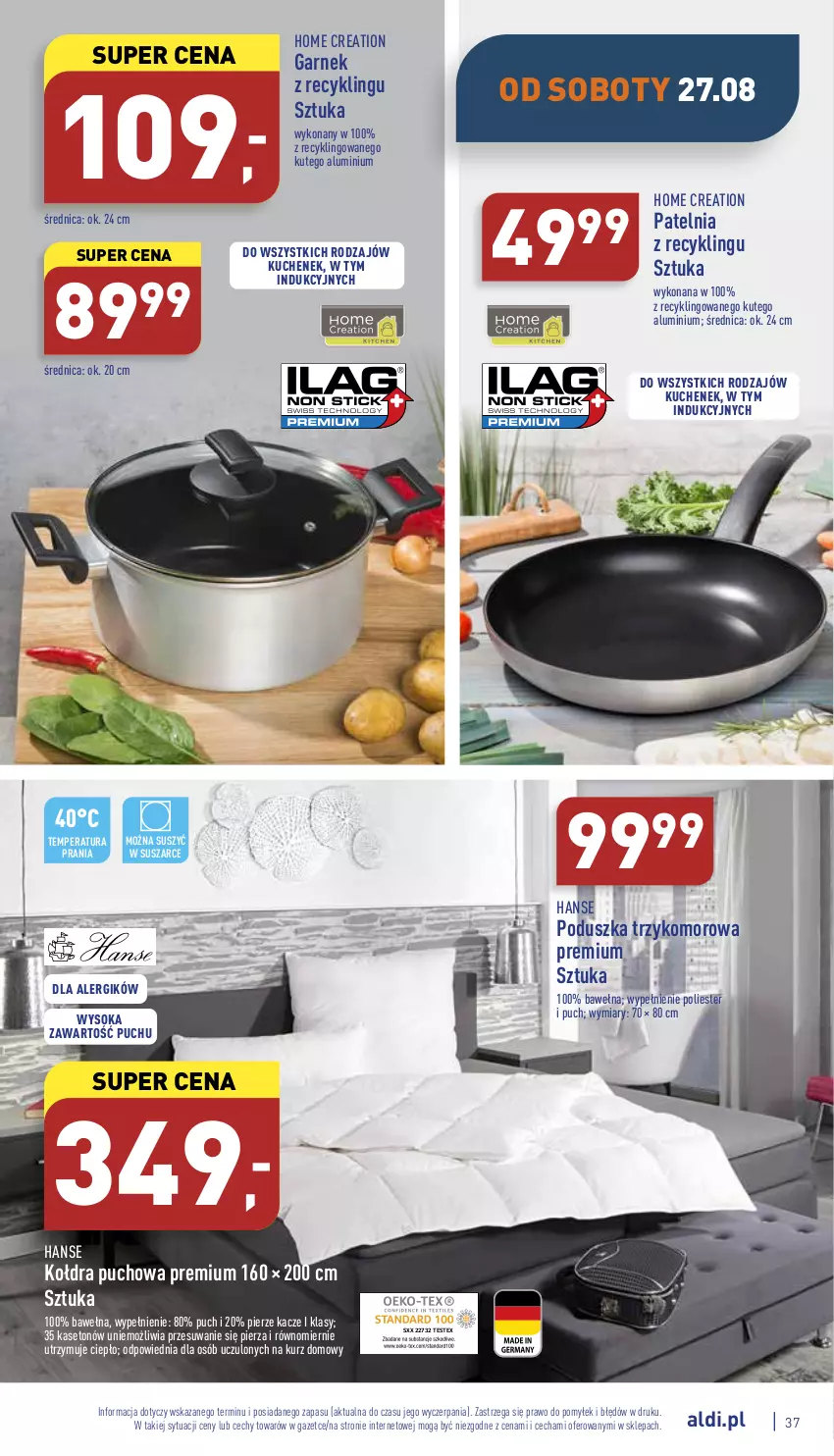 Gazetka promocyjna Aldi - Pełny katalog - ważna 22.08 do 28.08.2022 - strona 37 - produkty: Garnek, Kołdra, Patelnia, Poduszka, Sok, Wełna