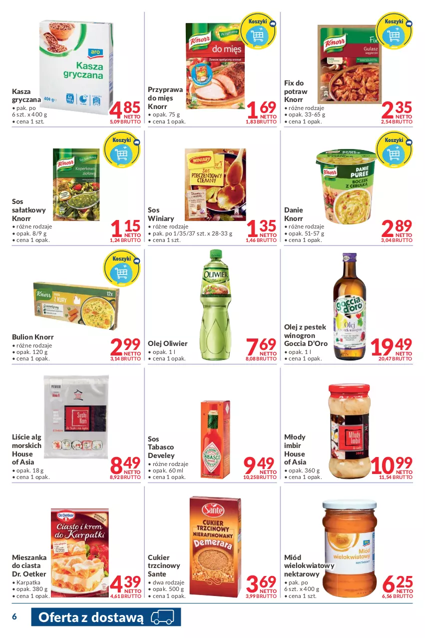 Gazetka promocyjna Makro - [Oferta promocyjna] Dostawy - ważna 27.12.2021 do 05.01.2022 - strona 6 - produkty: Bulion, Cukier, Cukier trzcinowy, Dr. Oetker, Gry, House of Asia, Imbir, Karp, Kasza, Kasza gryczana, Knorr, LG, Lion, Miód, Nektar, Olej, Sałat, Sante, Sos, Sos tabasco, Stek, Winiary, Wino