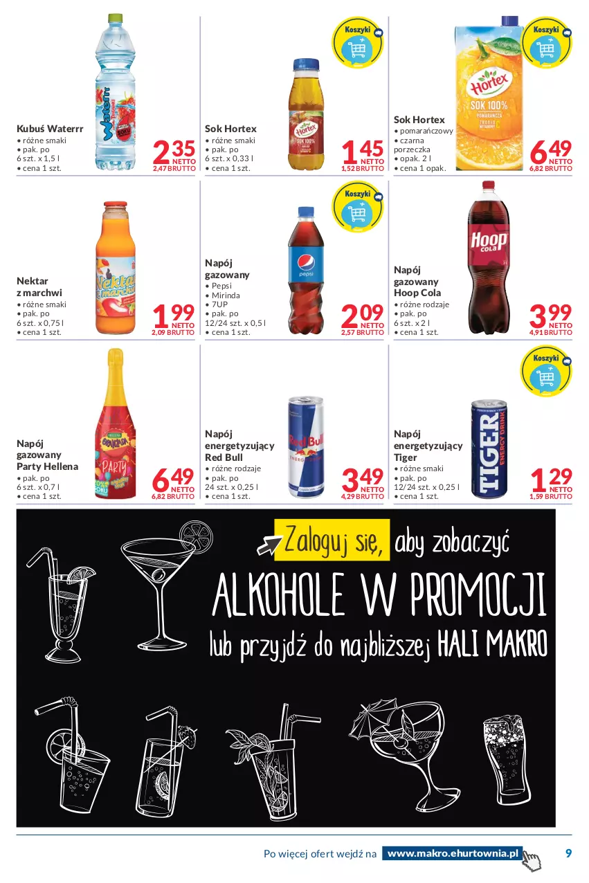 Gazetka promocyjna Makro - [Oferta promocyjna] Dostawy - ważna 27.12.2021 do 05.01.2022 - strona 9 - produkty: 7up, Hellena, Hoop, Hortex, Kubuś, Kubuś Waterrr, Mirinda, Napój, Napój gazowany, Nektar, Pepsi, Por, Red Bull, Sok, Tiger