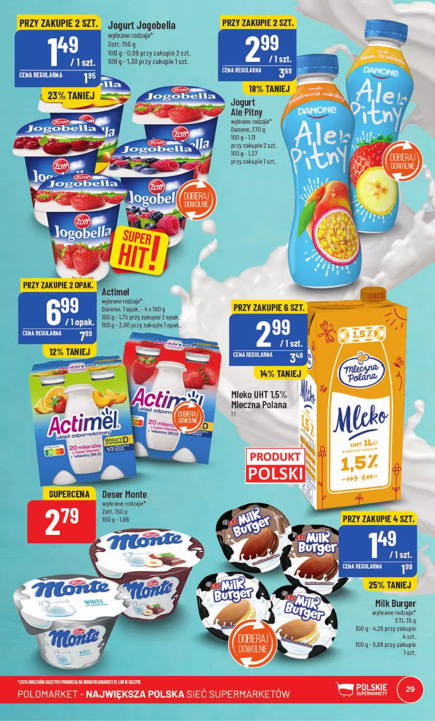 Gazetka promocyjna PoloMarket - Gazetka pomocyjna - ważna 12.04 do 18.04.2023 - strona 29 - produkty: Bell, Bella, Burger, Danone, Deser, Fa, Jogobella, Jogurt, Kosz, LANA, Mleko, Monte, Mus, Mysz, Ser, Zott