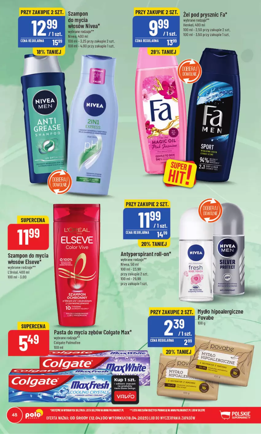 Gazetka promocyjna PoloMarket - Gazetka pomocyjna - ważna 12.04 do 18.04.2023 - strona 48 - produkty: Colgate, Elseve, Fa, LG, Mydło, Nivea, Palmolive, Szampon