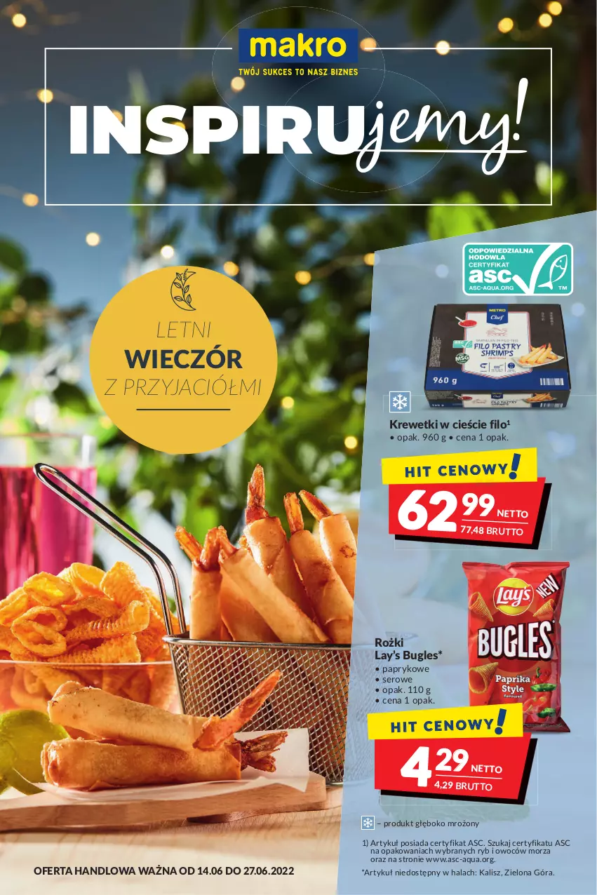 Gazetka promocyjna Makro - [Oferta promocyjna] Artykuły spożywcze i przemysłowe - ważna 14.06 do 27.06.2022 - strona 1 - produkty: Krewetki, Lay’s, Ser