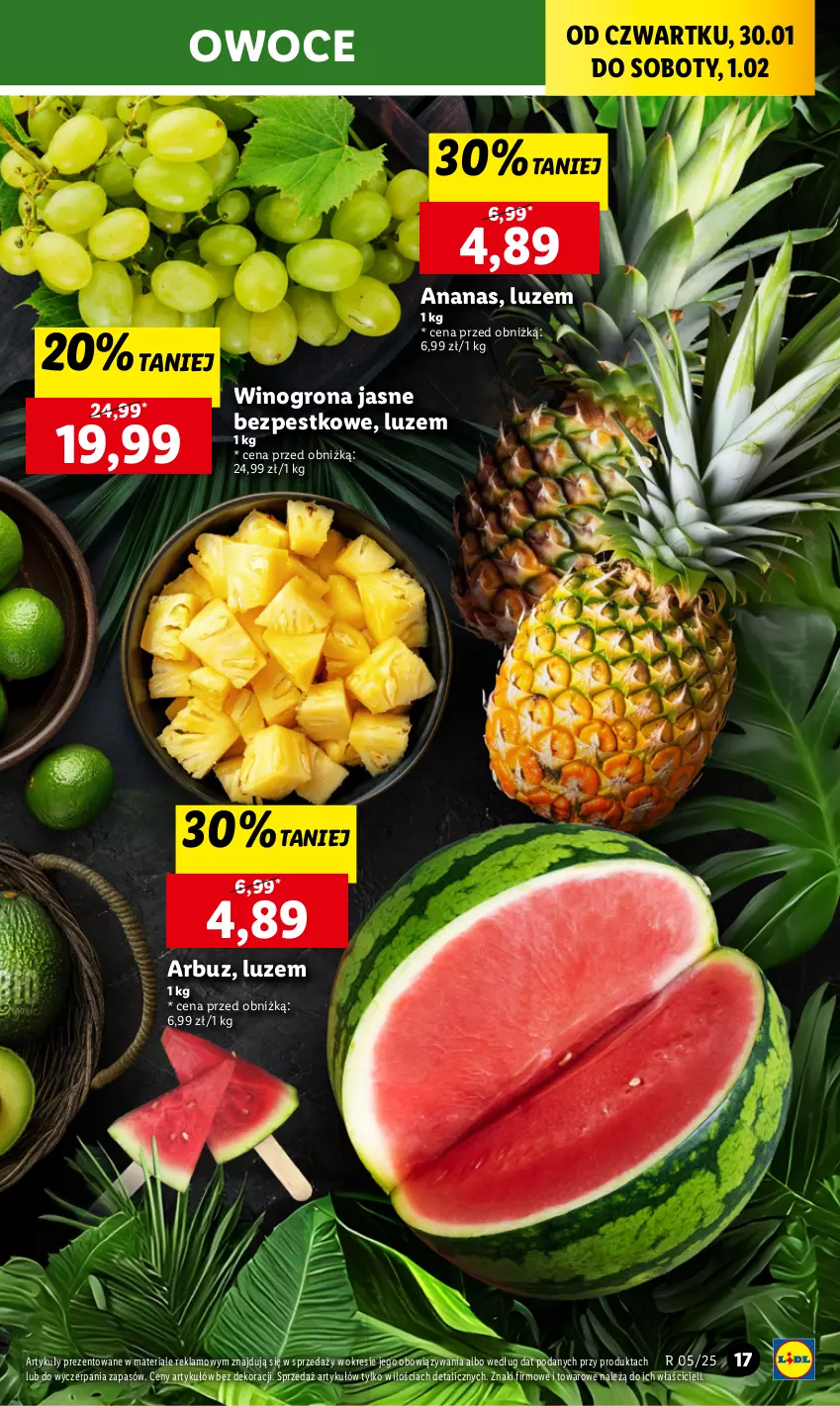 Gazetka promocyjna Lidl - GAZETKA - ważna 30.01 do 01.02.2025 - strona 17 - produkty: Ananas, Arbuz, Owoce, Wino, Winogrona