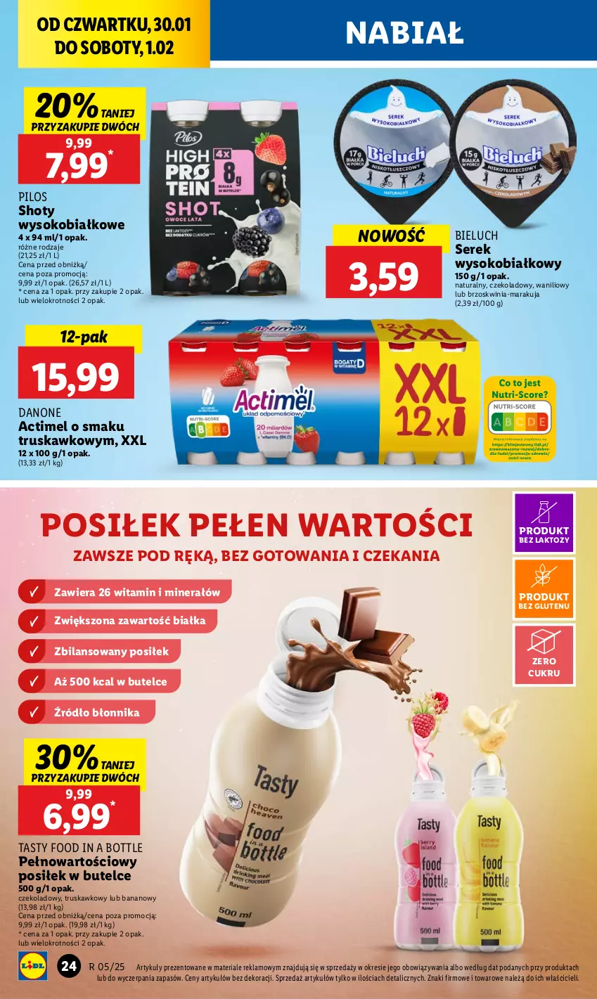 Gazetka promocyjna Lidl - GAZETKA - ważna 30.01 do 01.02.2025 - strona 28 - produkty: Actimel, Bieluch, Danone, Pilos, Ser, Serek, Sok