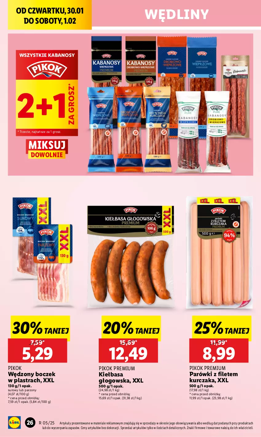 Gazetka promocyjna Lidl - GAZETKA - ważna 30.01 do 01.02.2025 - strona 30 - produkty: Boczek, Kabanos, Kiełbasa, Kiełbasa głogowska, Kurczak, Parówki, PIKOK