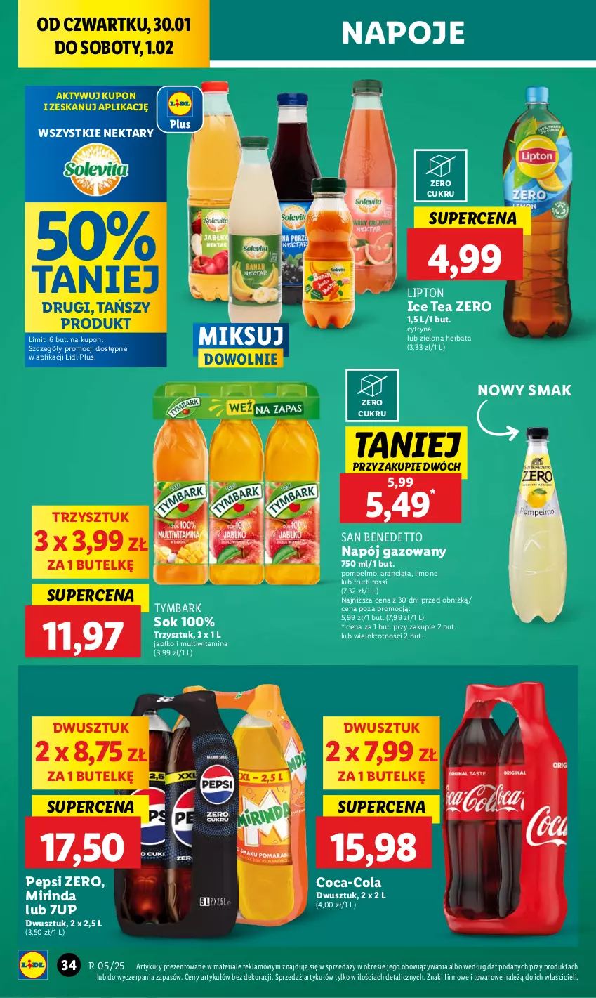 Gazetka promocyjna Lidl - GAZETKA - ważna 30.01 do 01.02.2025 - strona 38 - produkty: 7up, Coca-Cola, Herbata, Ice tea, Lipton, Mirinda, Napój, Napój gazowany, Napoje, Nektar, Pepsi, Sok, Tymbark