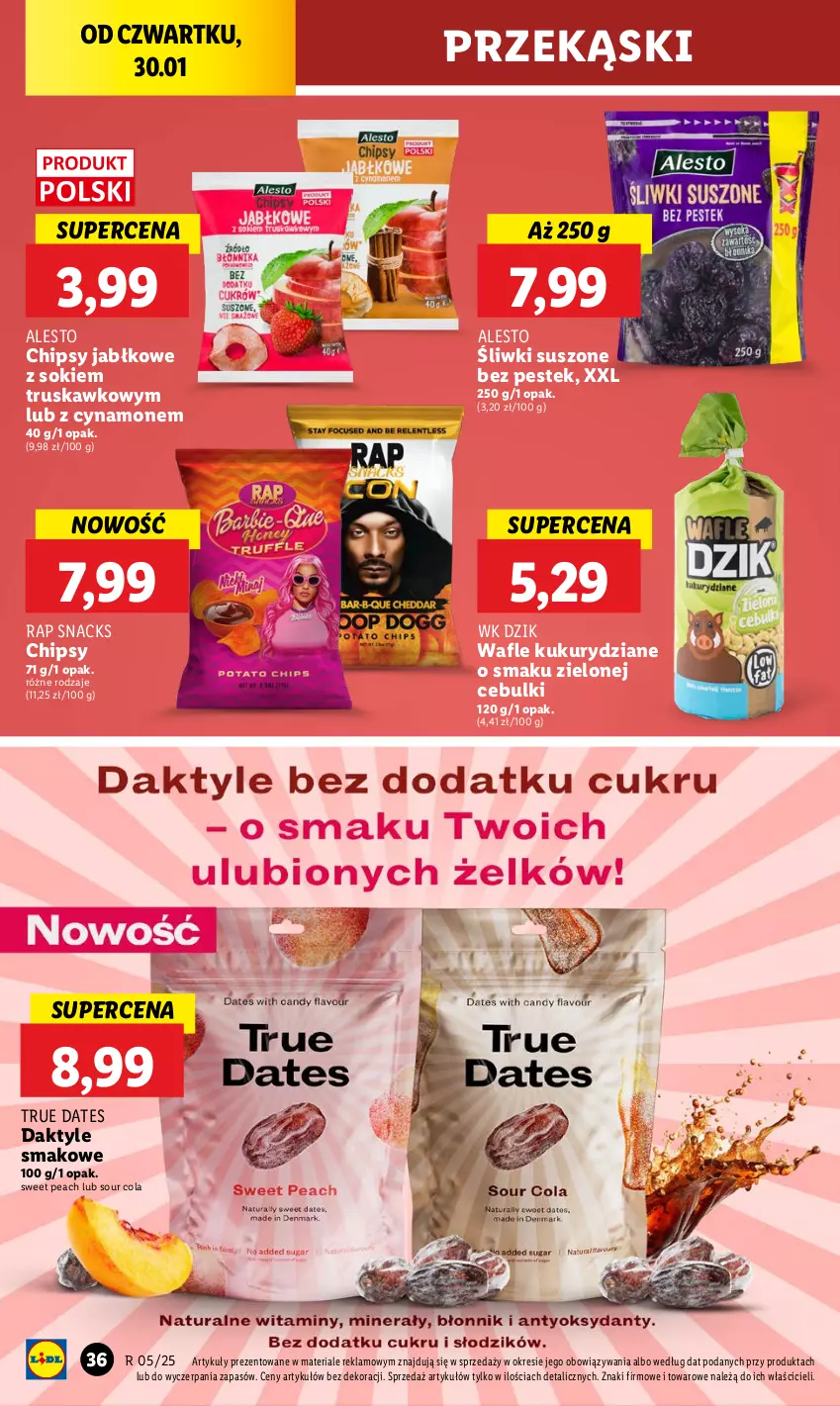 Gazetka promocyjna Lidl - GAZETKA - ważna 30.01 do 01.02.2025 - strona 40 - produkty: Chipsy, Daktyle, Sok, Stek, Wafle