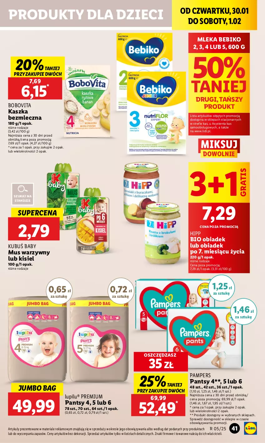 Gazetka promocyjna Lidl - GAZETKA - ważna 30.01 do 01.02.2025 - strona 47 - produkty: Bebiko, BoboVita, Dzieci, Gra, HiPP, Hipp Bio, Kisiel, Kubuś, Mus, O Bag, Pampers