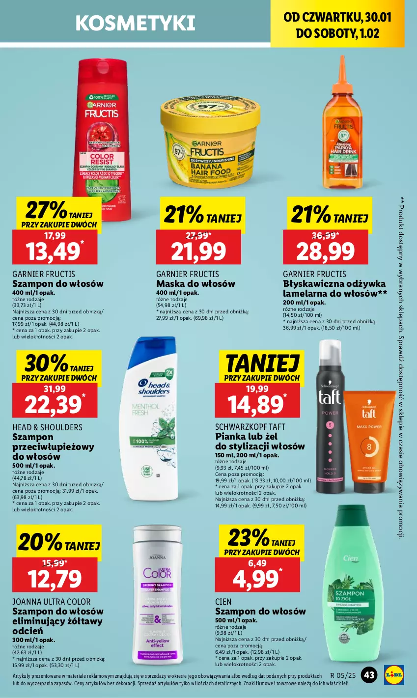 Gazetka promocyjna Lidl - GAZETKA - ważna 30.01 do 01.02.2025 - strona 49 - produkty: Cień, Fructis, Garnier, Joanna, Maska, Maska do włosów, Odżywka, Schwarzkopf, Szampon, Taft