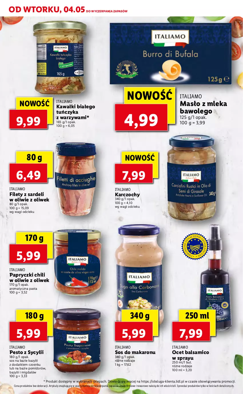 Gazetka promocyjna Lidl - TYDZIEŃ WŁOSKI - ważna 04.05 do 05.05.2021 - strona 7 - produkty: Bazyl, Karczochy, Kawa, LEGO, Makaron, Masło, Ocet, Pesto, Sos, Sos do makaronu, Tuńczyk, Wagi, Warzywa