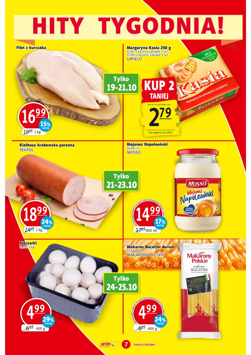 Gazetka promocyjna Prim Market - ważna 19.10 do 25.10.2023 - strona 7 - produkty: Kasia, Kiełbasa, Kiełbasa krakowska, Kurczak, Makaron, Margaryna, Oleo, Pekpol, Piec, Rum, Sok