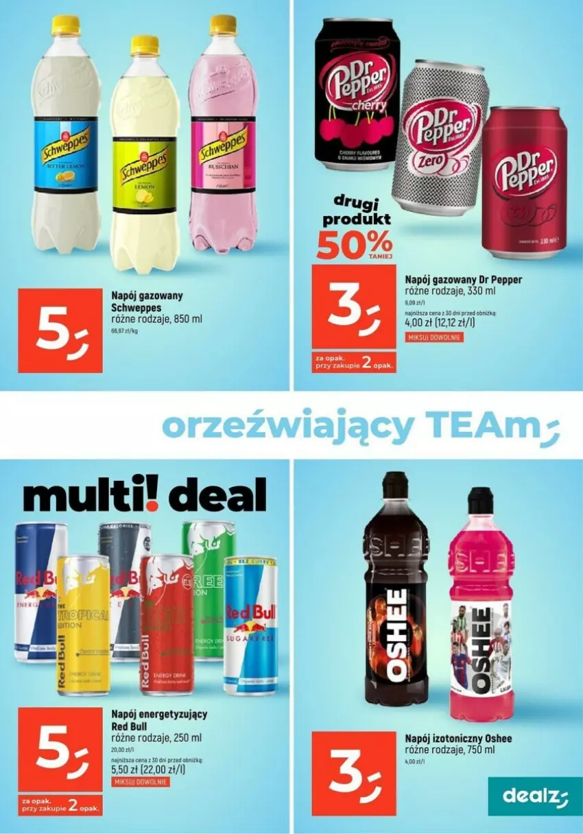 Gazetka promocyjna Dealz - ważna 06.06 do 12.06.2024 - strona 5 - produkty: Napój, Napój gazowany, Napój izotoniczny, Oshee, Red Bull, Schweppes