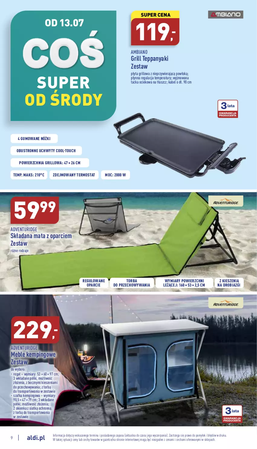 Gazetka promocyjna Aldi - Zaplanuj zakupy wcześniej - ważna 13.07 do 16.07.2022 - strona 9 - produkty: Grill, Meble, Płyta, Por, Regał, Sport, Szafka, Termos, Torba, Tran, Uchwyty