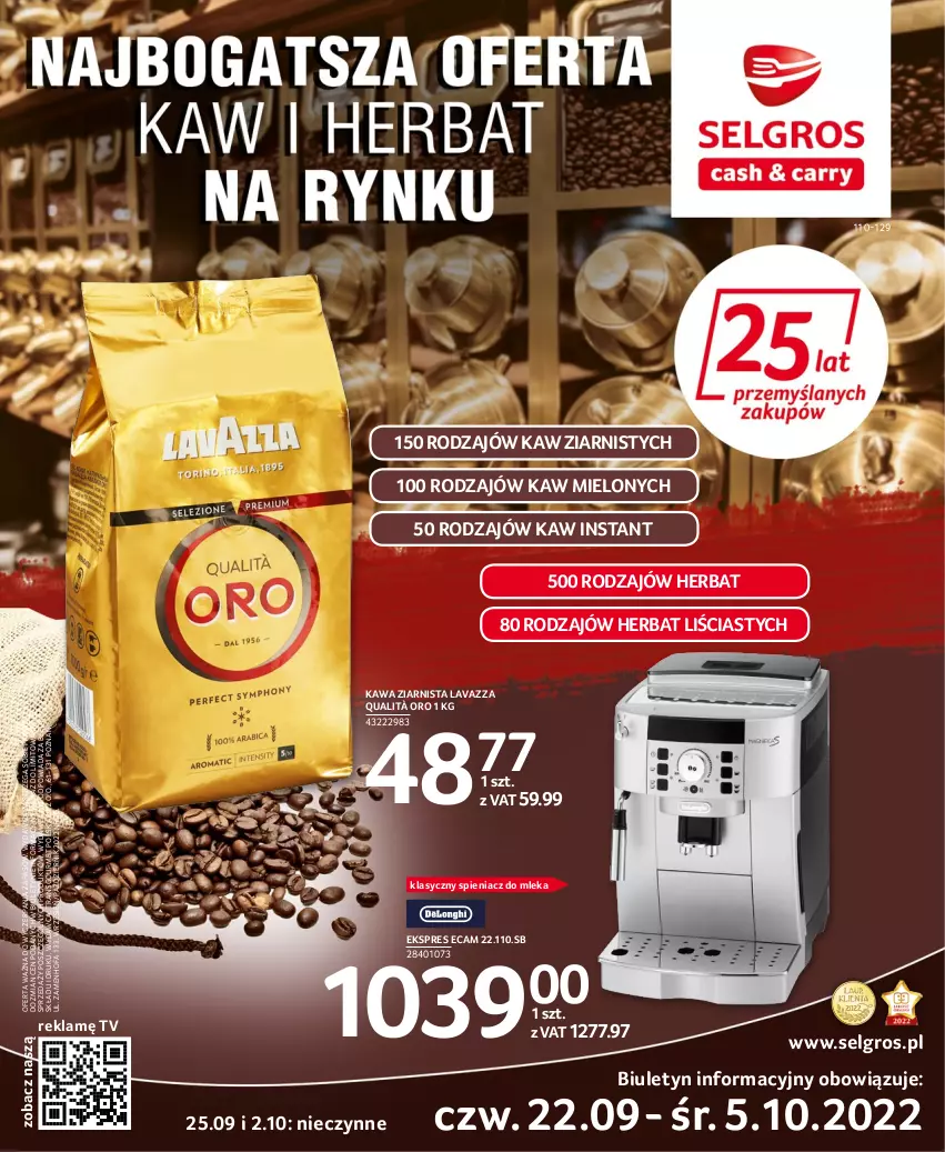 Gazetka promocyjna Selgros - Katalog Kawa i Herbata - ważna 22.09 do 05.10.2022 - strona 1 - produkty: Fa, Kawa, Kawa ziarnista, Lavazza, LG, Tran